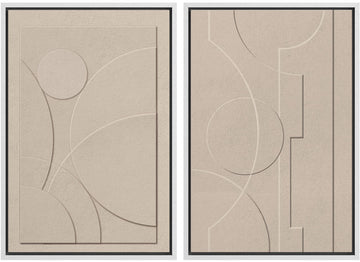 Framed Canvas Print Wall Art Set Art Deco Geometric Polygon Collage Abstract Shapes Illustrations Minimal Decorative