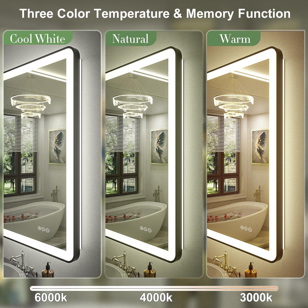 60"x30" LED Lighted Bathroom Mirror for Wall, Large Framed Bathroom Vanity Mirror with Lights, Independent Backlit