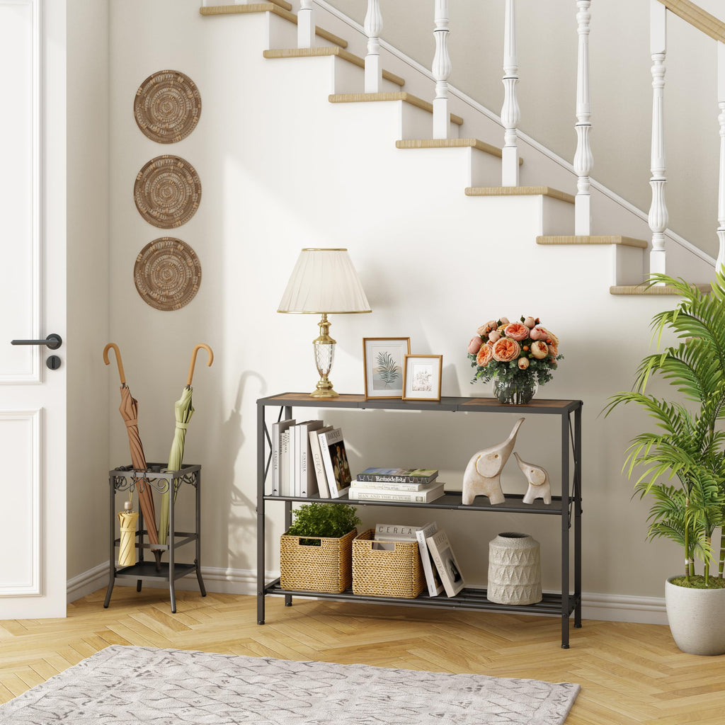 Industrial Console Table, 3 Tier Entryway Table, Hallway Tables, Narrow Sofa Tables with Shelves, Entrance Table