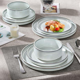 12 Pieces Stoneware Dinnerware Set for 4, Ceramic Dinner Dishware SetsPlates and Bowls with Rustic Terracotta Bottom