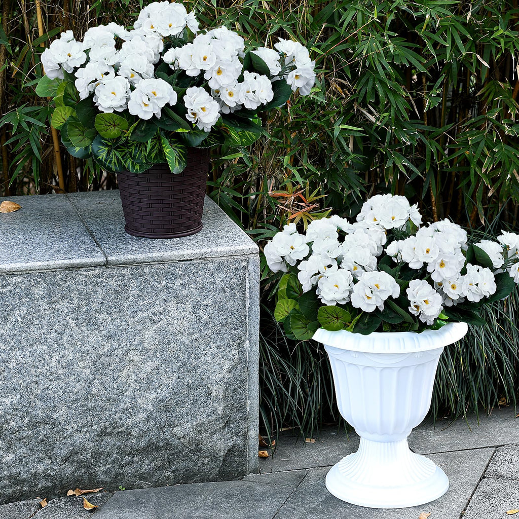 2 Pcs Artificial Flowers Outdoor Potted Large, White Geranium