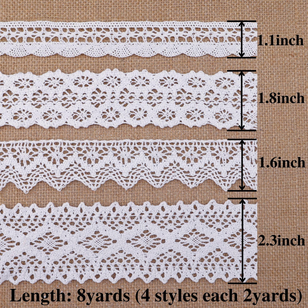 White Lace Ribbon 8 Yards Cotton Lace Trim Crochet Sewing Lace for Crafts Gift Wrapping Wedding Decoration