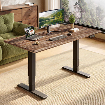 Solid Wood Dual Motor Standing Desk-60"x30"-Walnut/Black
