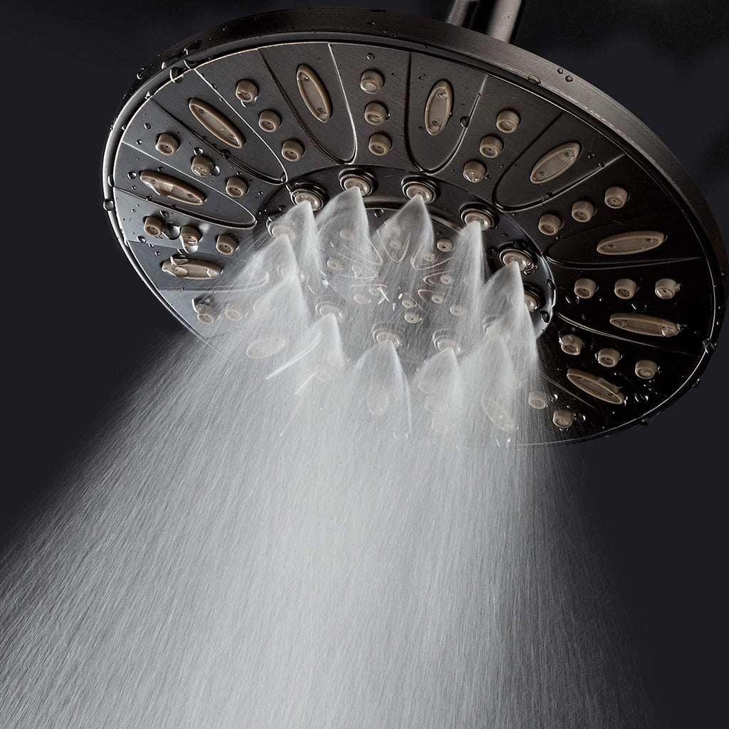 OIL RUBBED BRONZE High Pressure 6-Setting 7" Rain Shower Head - Angle Adjustable, Anti-Clog Showerhead Jets