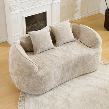 Modern 66" Curved Loveseat, Chenille Fabric, Deep Seat, Boneless
