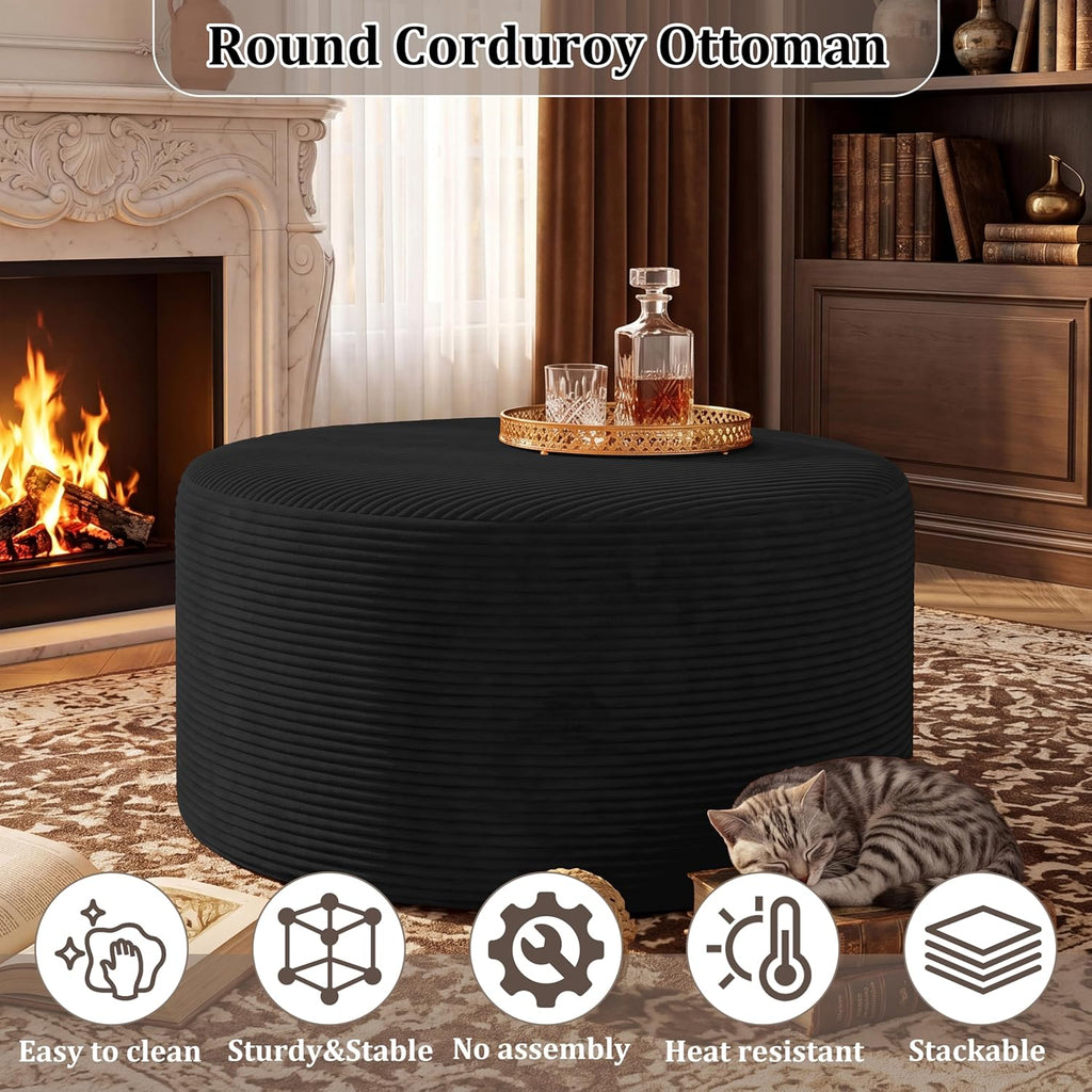 Round Coffee Table Ottoman for Corduroy Cloud Sectional Couches in a Box Memory Foam Compressed Pouf Footstool Rest