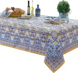 Rectangle Fabric Tablecloth, 60 x 84 Inch, Allure Yellow and Blue Floral Bordered Print, Indoor Outd