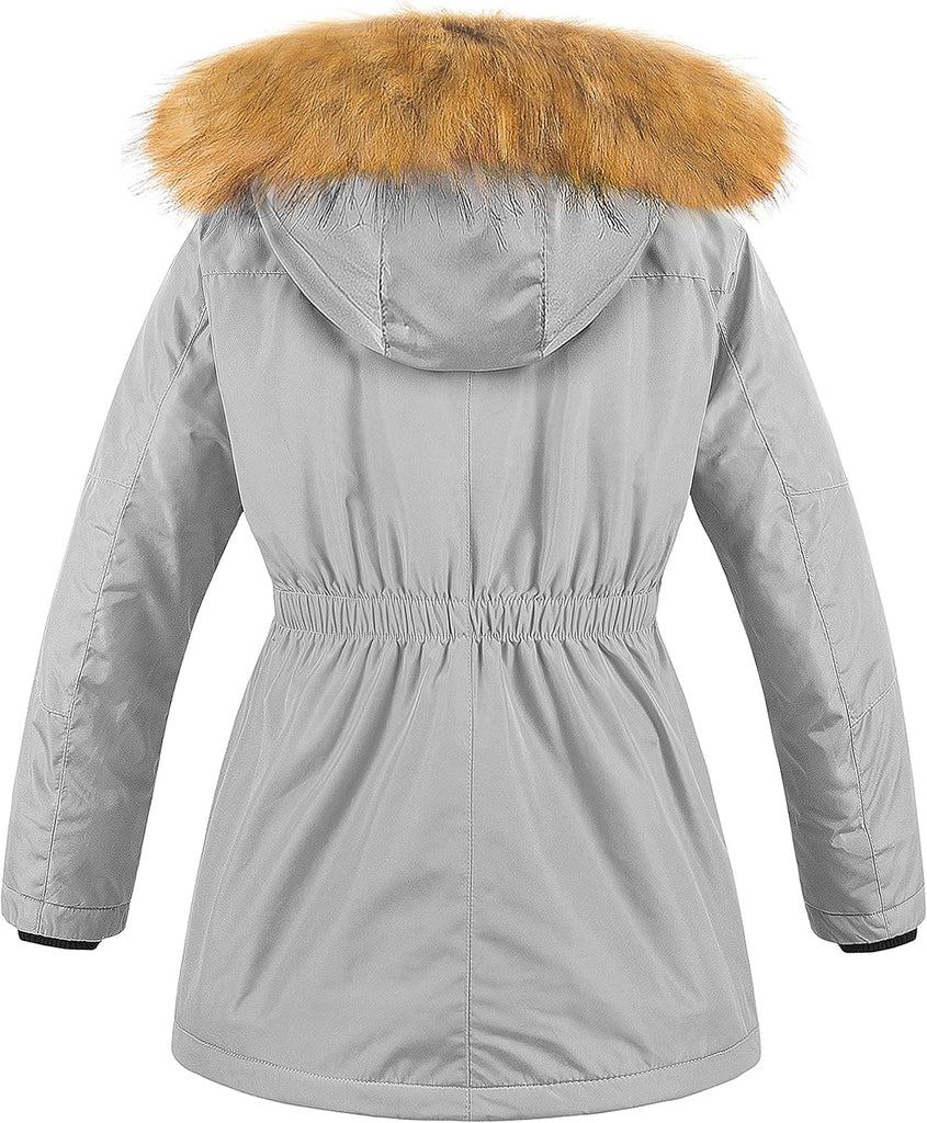 Girl's Long Winter Warm Parka Sherpa Trimmed Collar Puffer Ski Jacket Coat