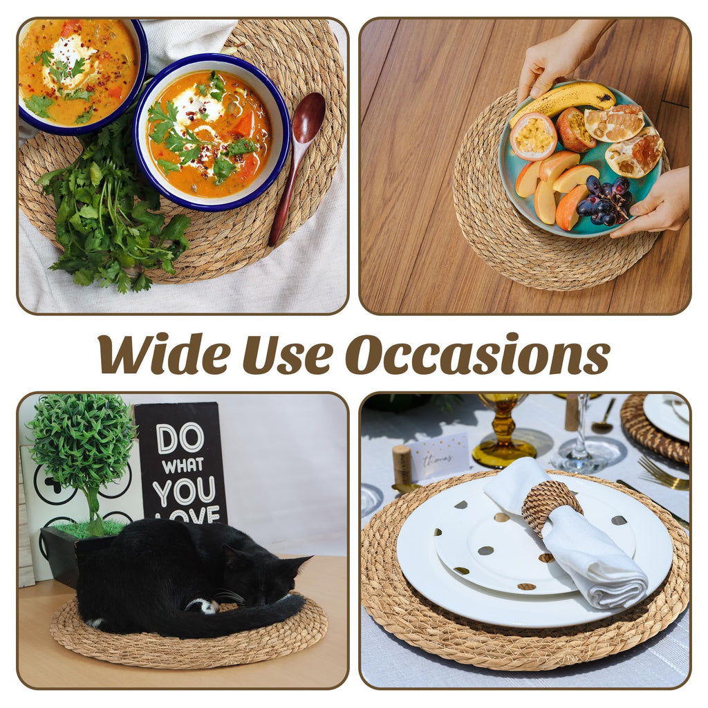 12 Pcs Round Woven Placemats 13.8 Inch Rattan Table Charger Plates