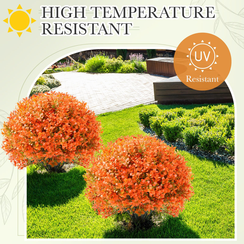 4 Pack Fall Artificial Topiary Ball, Fake Outdoor Bushes, Orange
