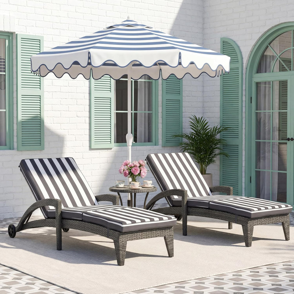 Patio Chaise Lounge Set of 2, Wicker Lounge Chairs Outdoor with Wheels, Wicker Chaise Lounges with Armrests All