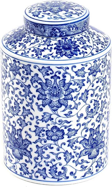 Blue and White Ginger Jar, Chinoiserie Porcelain, Blue and White Ginger Jar Decor, Good Ideal, Shelf, Table, 8" H