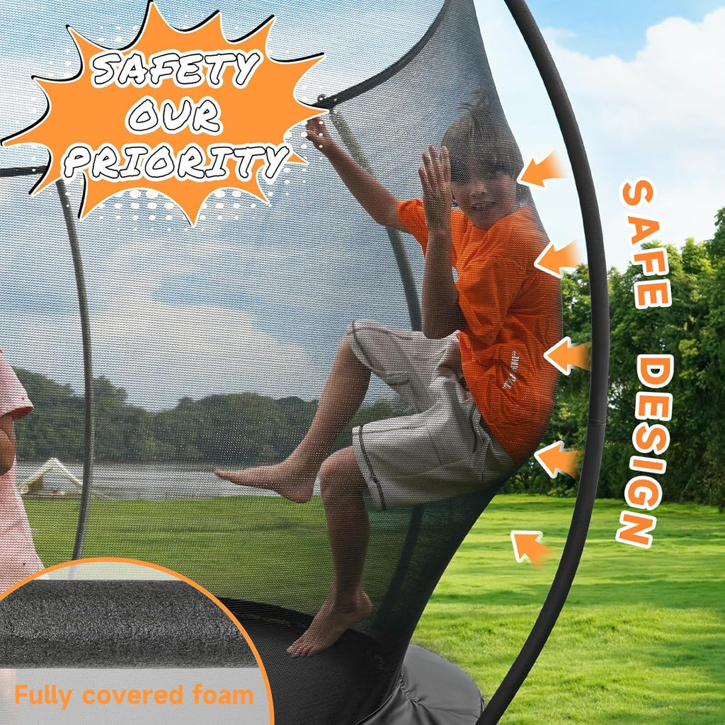 10FT 12FT 14FT 15FT 16FT Outdoor Trampoline with Enclosure Net, Heavy Duty Yard Trampolines, ASTM Approval
