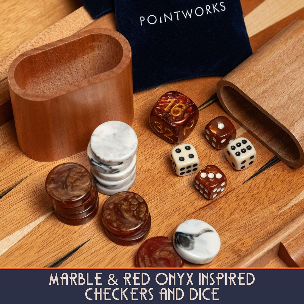 17 Inch Backgammon Sets for Adults. Beautiful Wood Inlaid Backgammon Board Game Set with Unique Checkers & Dice.