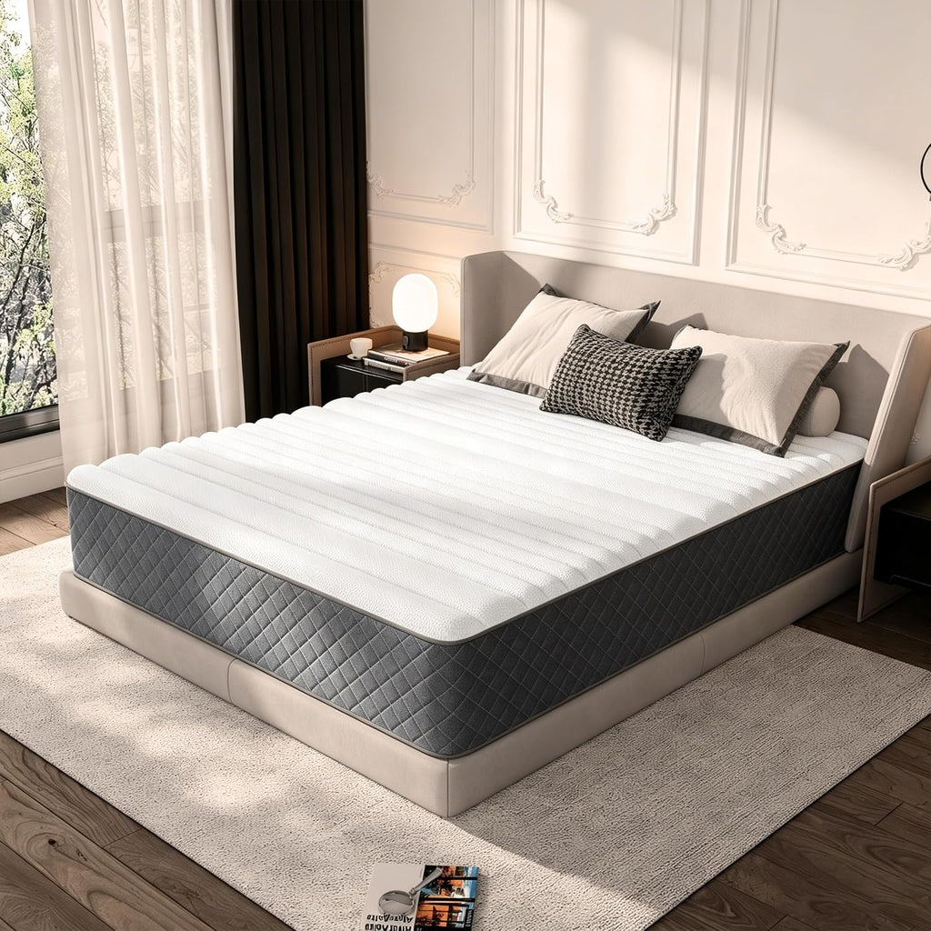 King Size Mattress, 12 Inch King Mattress Hybrid Medium Firm, 7-Zone Pocket Spring Memory Foam Mattress in a Box for