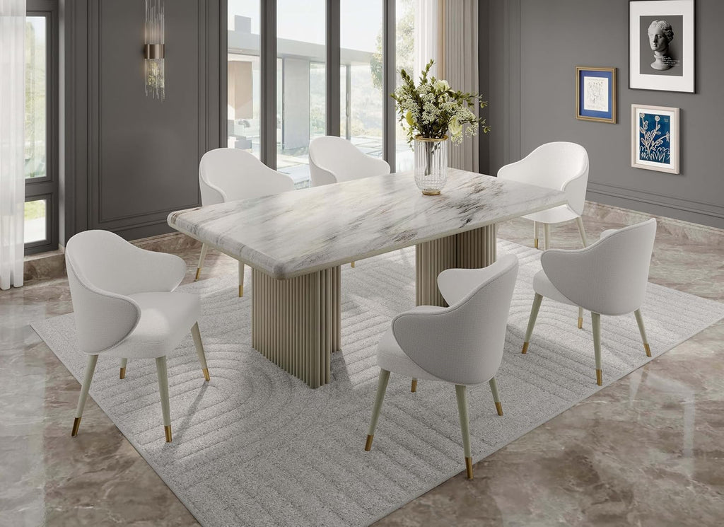 Charity Rubber Wood and Marble Dining Table in White & Gray Oak