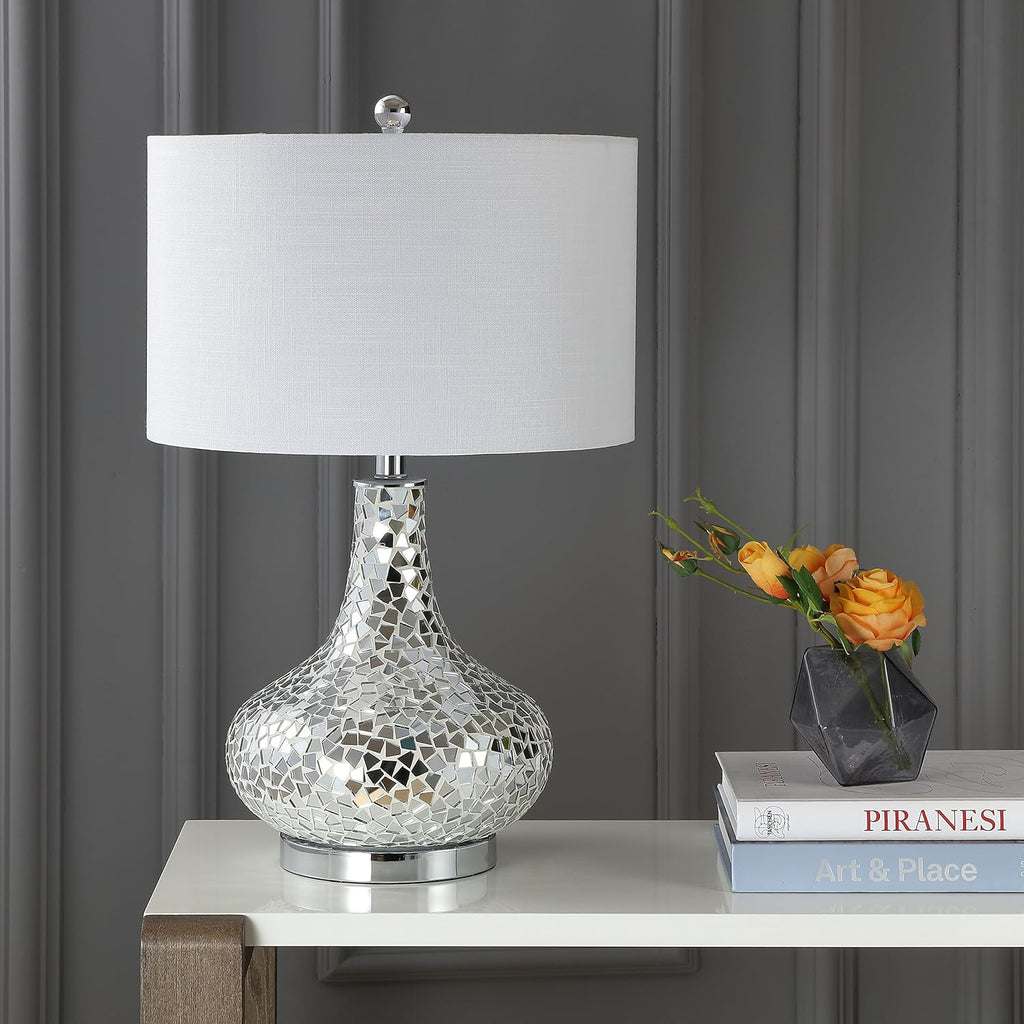 JYL1056A Emilia 26" Mirrored Mosaic LED Table Lamp Contemporary Glam Bedside Desk Nightstand Lamp Living Room Office