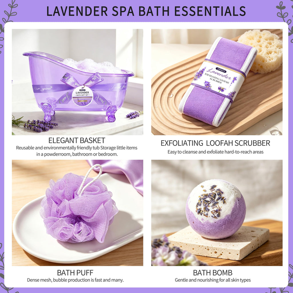Gift for Women, Spa Gift Baskets for Women, 15Pcs Lavender Bath and Body Set
