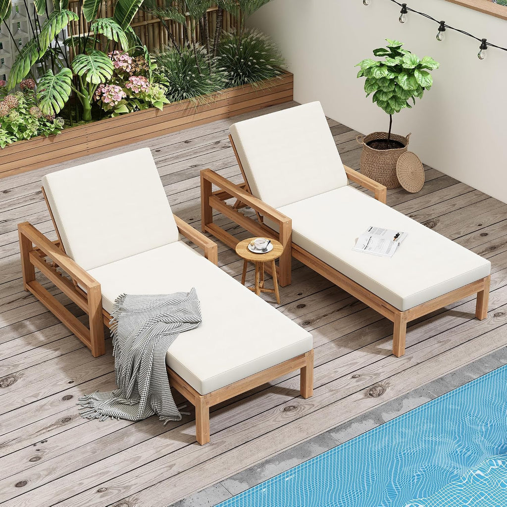 Outdoor Chaise Lounge 2 Pcs, 5-Position Adjustable Lounge Chair with Cushion & Adjustable Backrest, Set of 2 Sun