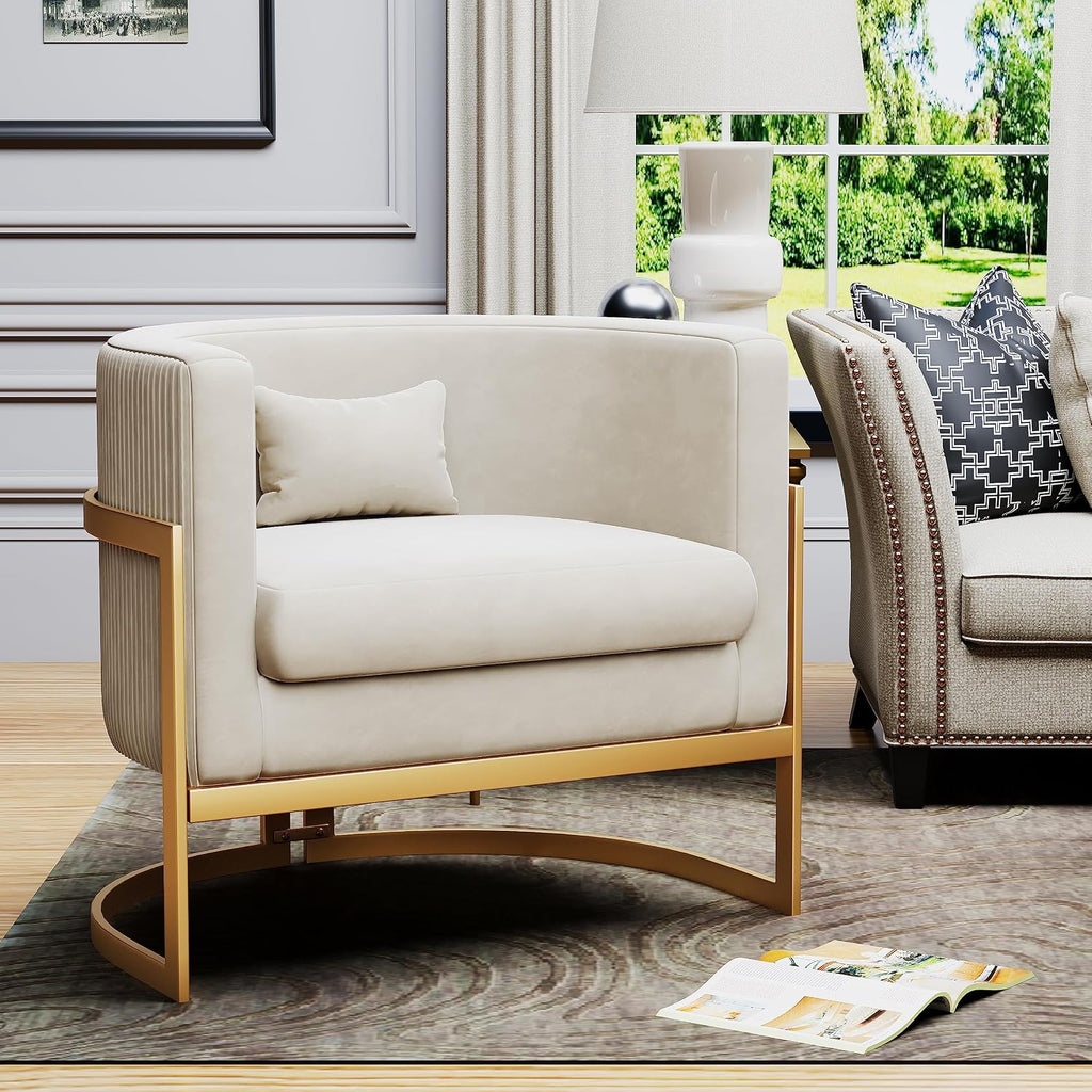 Velvet Accent Chair Modern Barrel Chair with Gold Legs Upholstered Armchair Living Room Sofa Chair Club Side Chairs