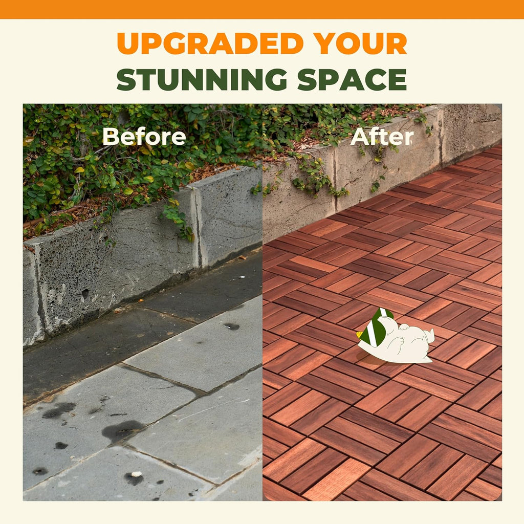 Premium Patio Deck Tiles, 10 PCs 12”x12” Snap Together Patio Flooring for Outdoor, Balcony, Porch, Poolside, Waterproof
