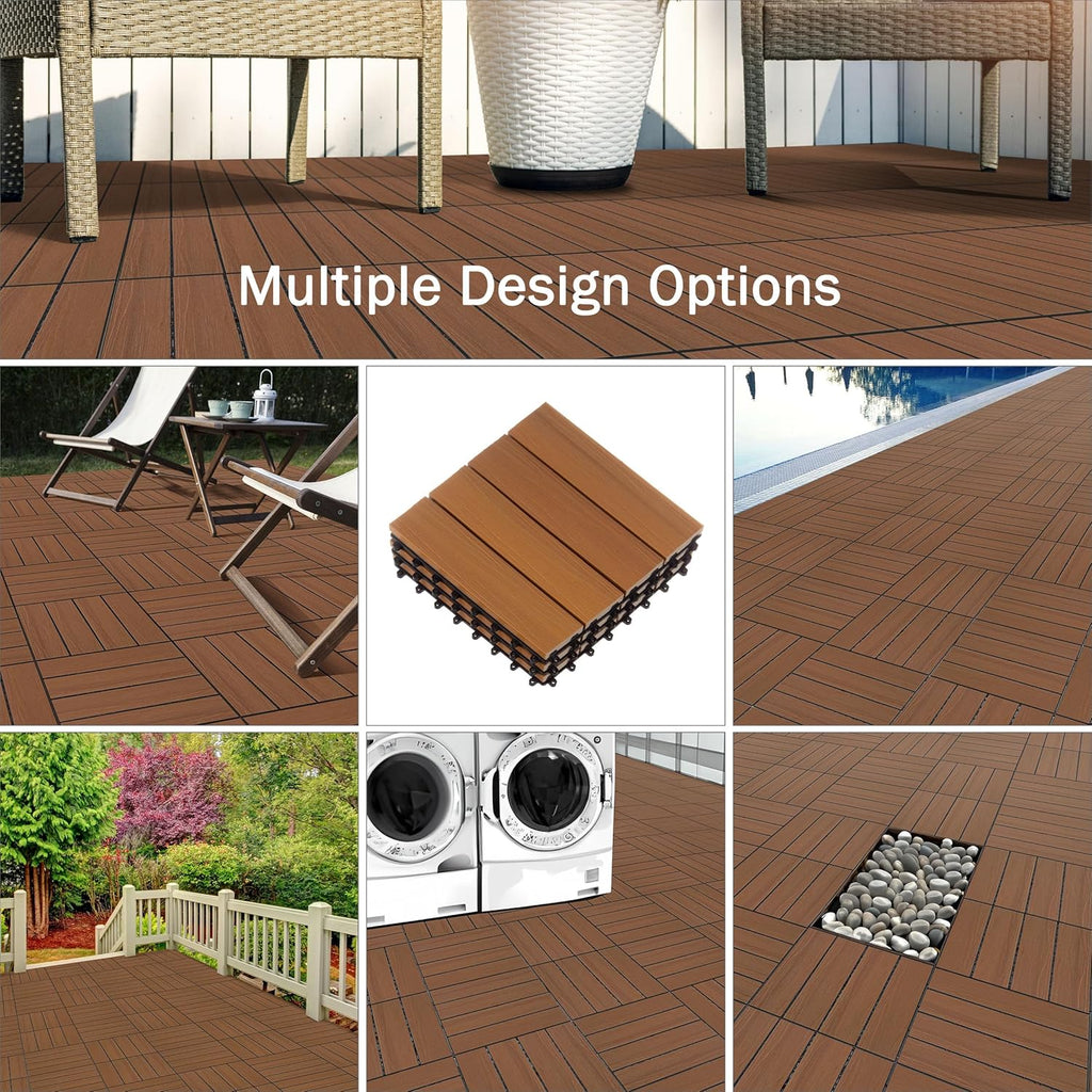 Interlocking Deck Tiles - 6-Pack 11.6-in Wood Plastic Composite All-Weather Outdoor Flooring Balcony Poolside or Patio
