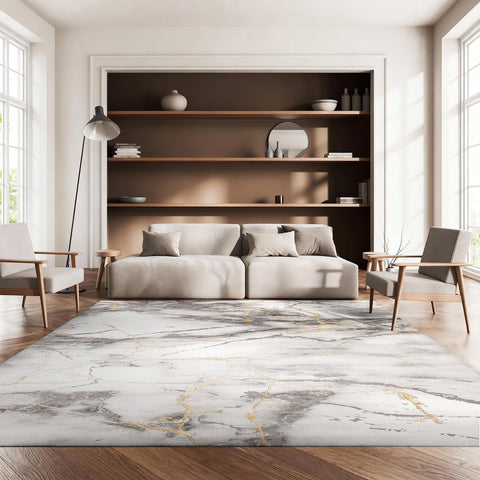 Craft X-Large Area Rug - 12' x 15', Grey & Gold, Modern Abstract Design, Non-Shedding & Easy Care