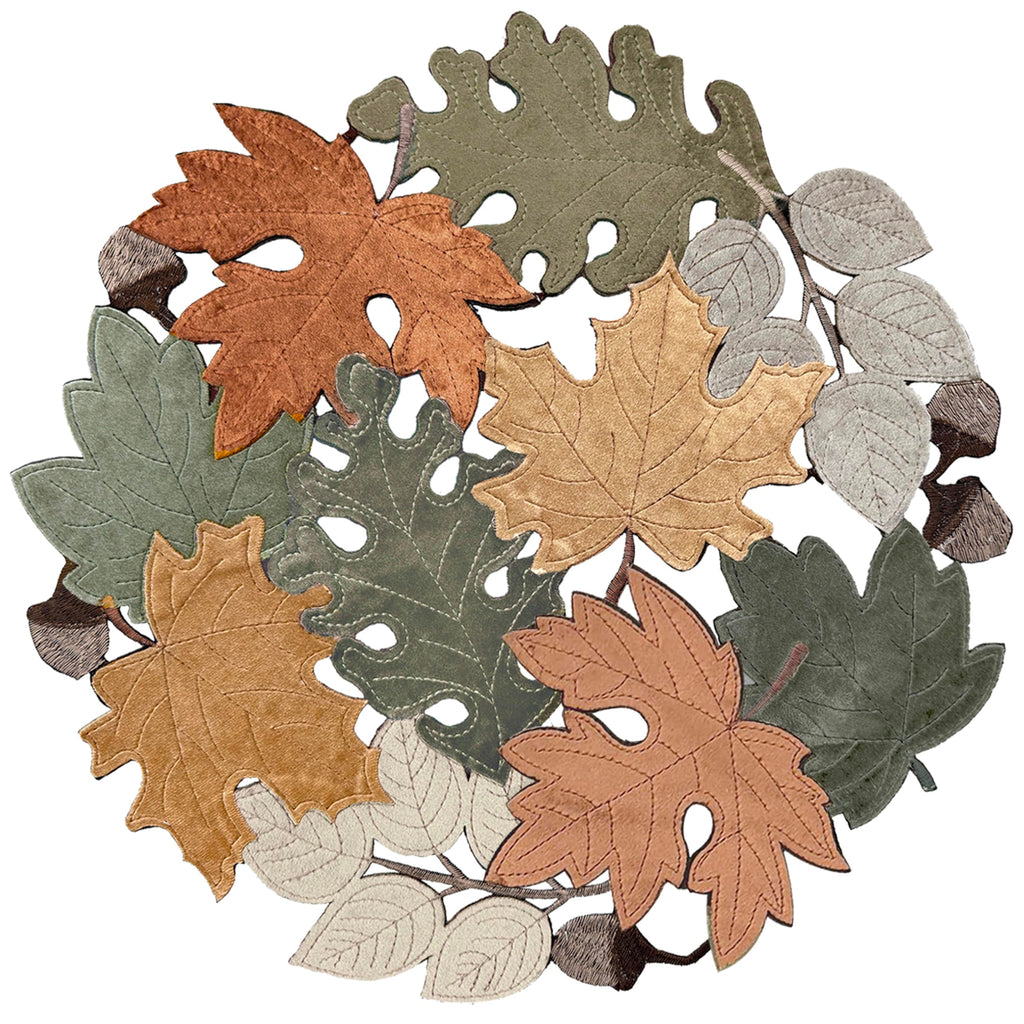 Fall Placemats Set of 4, 15inch Round Cutwork Embroidered Table Placemats, Autumn Maple Leaves Harvest Thanksgiving