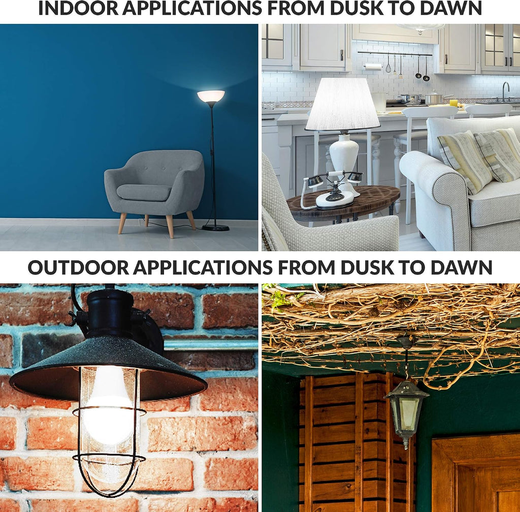 LED A19 Dusk to Dawn 6W 120V Outdoor Bulbs E26 5000K, 4 Pack