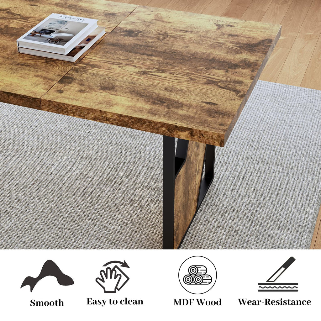 70.8" Wooden Dining Table with 2 Benches Kitchen Table and Chairs