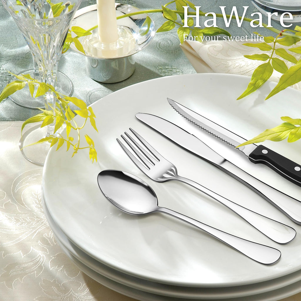 48-Piece Silverware Set with Steak Knives, Stainless Steel Flatware
