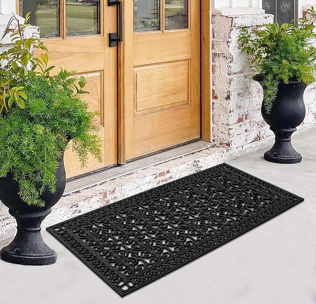 34-LB Heavy Duty Rubber Doormat 36"×72" - Won't Blow Away | Outside Front Door Mat, Mud Dirt Scraper, Non-Slip