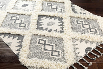 Skiathos Wool Living Room, Bedroom Area Rug - Geometric Diamond Medallion Trellis - Bohemian Transitional Tribal