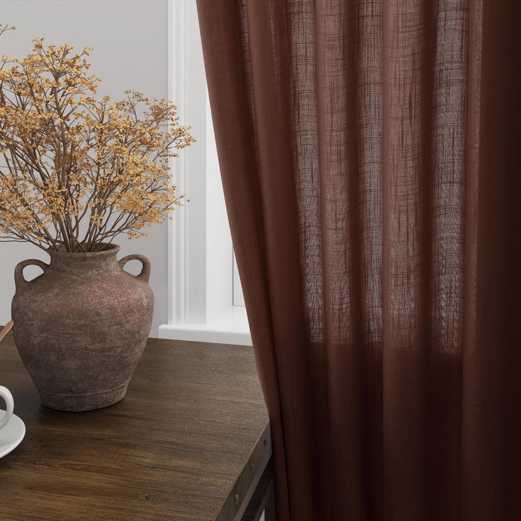 Rustic Brown Linen Curtains 84 Inch Length 2 Panels Set Rod Pocket Back Tab Light Filtering Window Drapes Dining Room