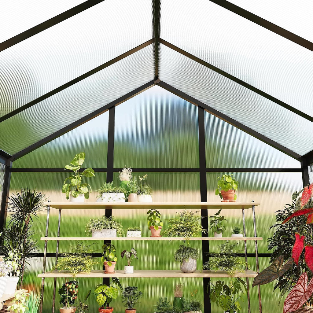 6x10 FT Greenhouse, Easy Assembly Aluminum Polycarbonate Greenhouses for Outdoors with Roof Vent, Large Aluminum