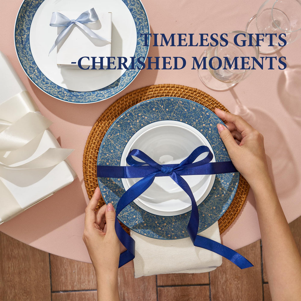 Long 12-PCS Porcelain Dinnerware Set, Plates, Bowls, Service for 4, Chip & Scratch Resistant, Oven Safe up to 482°F