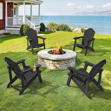 HDPE Adirondack Chairs Set of 2, Black Fire Pit Chairs | All-season weather resistant, ergonomic comfy design