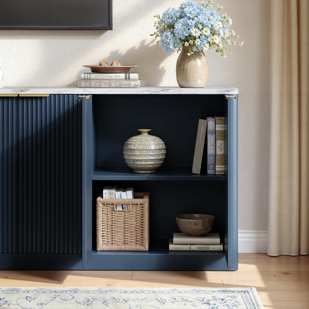 67" Blue Fluted TV Stand for TVs up to 75"