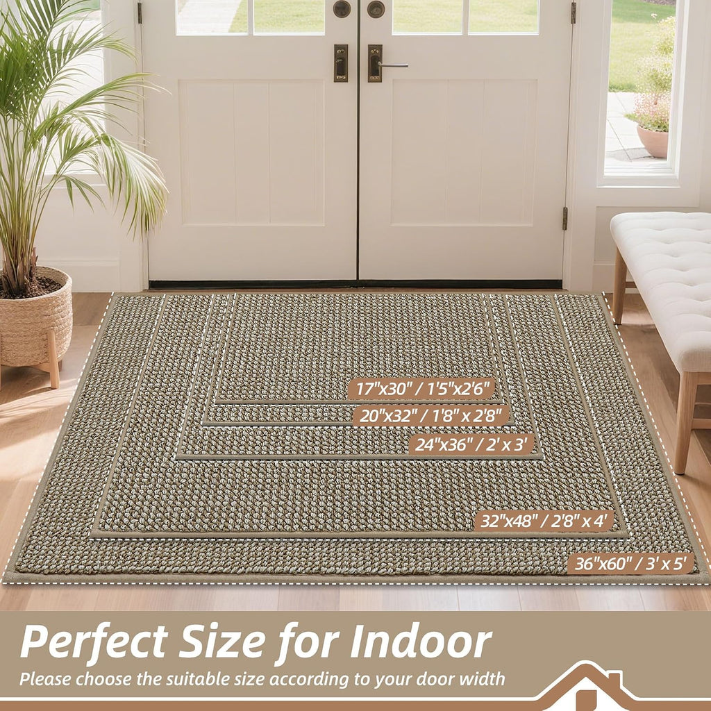 Dirt Trapper Door Mat 24" x 36", Non-Slip Washable, Light Beige | Doormats Entrance Mat Dirt Resistant and Absorbent