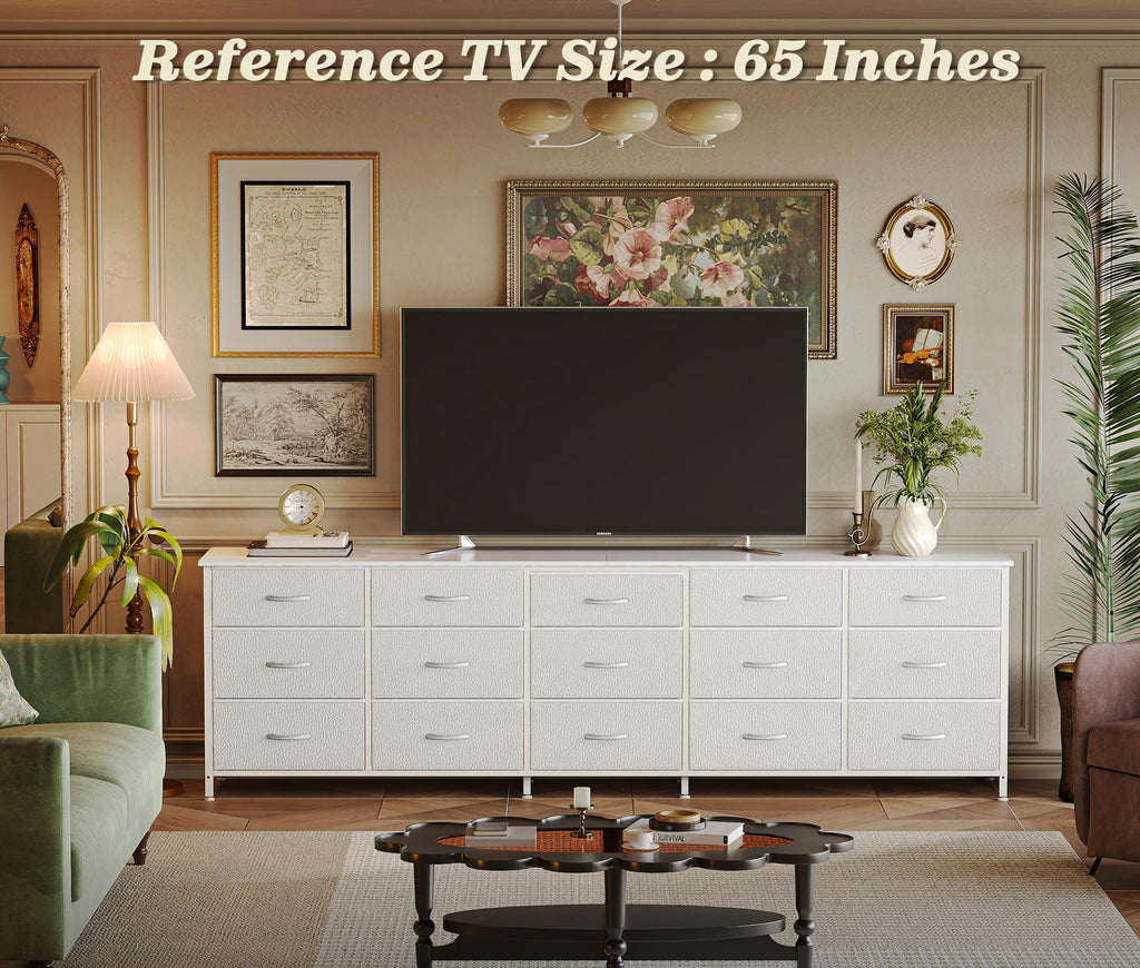 78.7 inch Long, 15 Drawer Fabric for Closet, Large TV Stand for 65, 75, 85 inch TV, Wide Chest of Drawer with