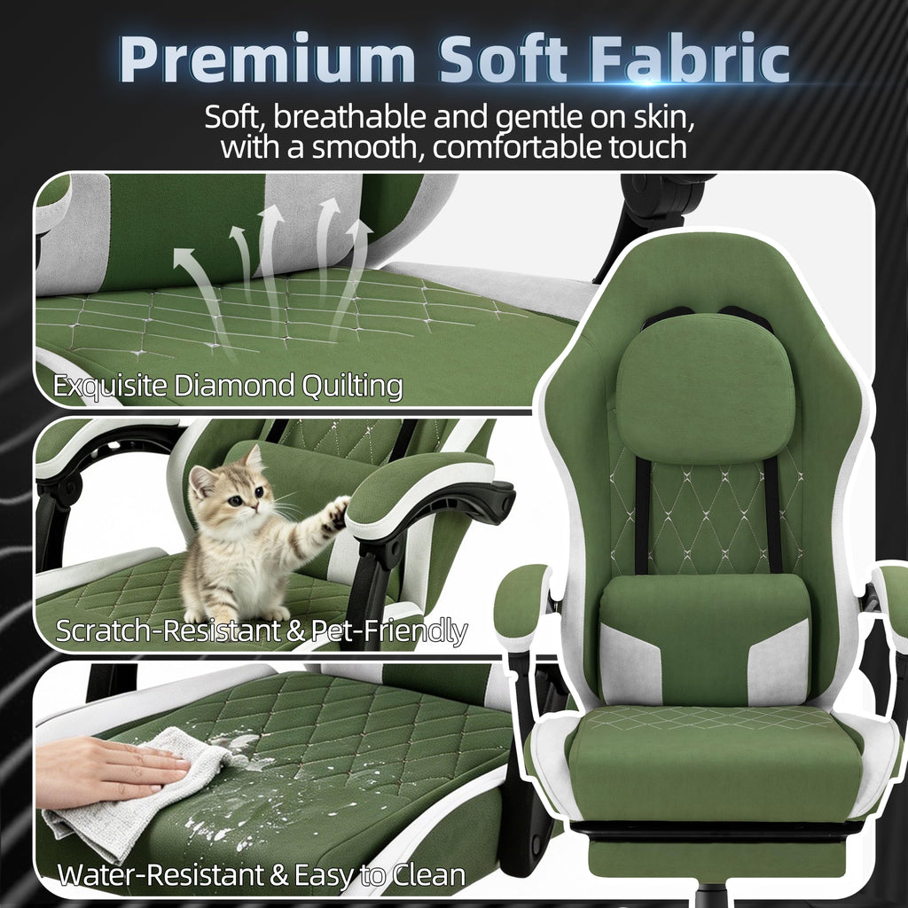 Gaming Chair for Adults, Fabric Gaming Chair with Footrest and Pocket Spring Cushion, Ergonomic Gamer Chair with