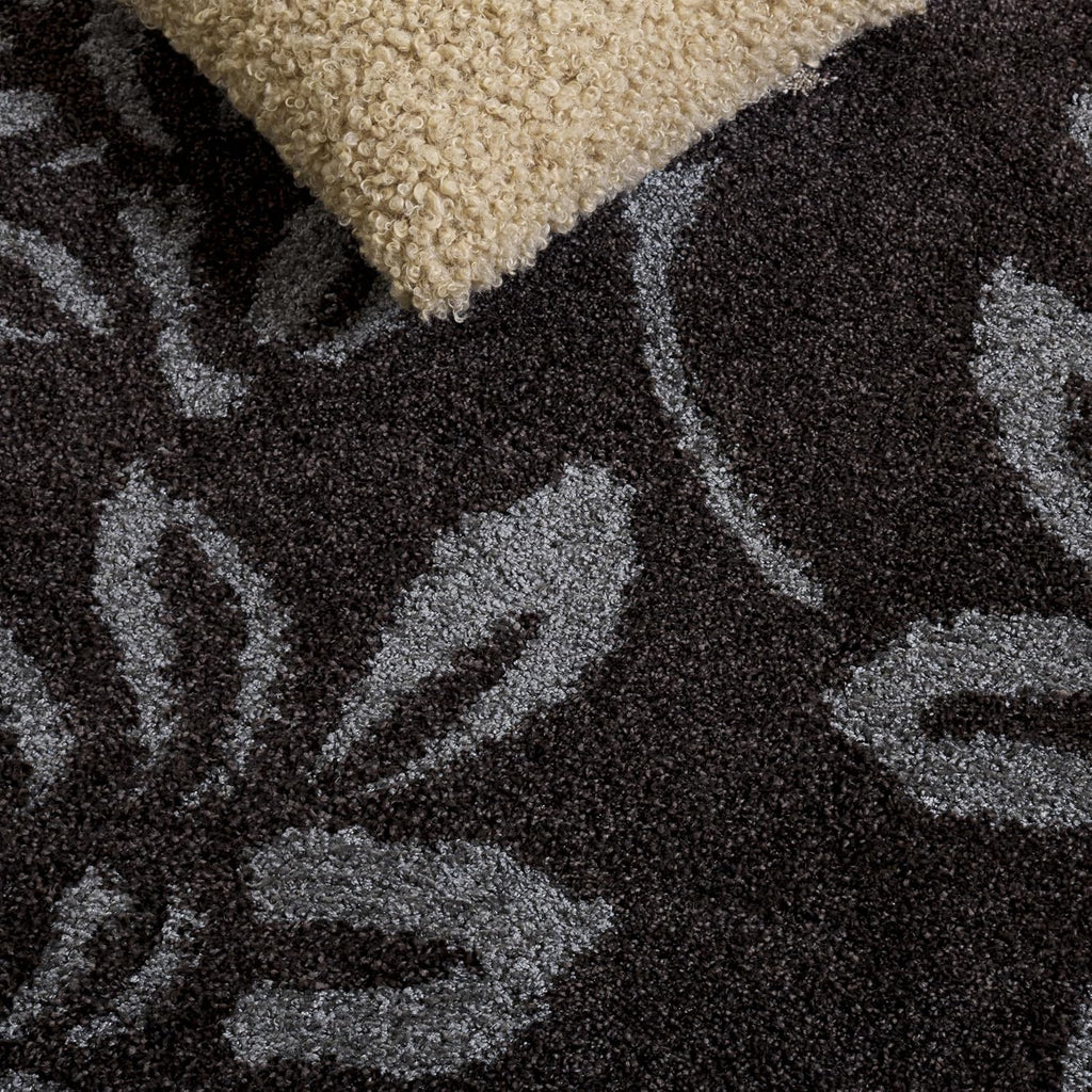 Florida Shag Collection Area Rug - 4' Square, Dark Brown & Grey, Floral Design, Non-Shedding & Easy Care, 1.2-inch