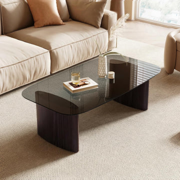 Modern Glass Coffee Table, Coffee Table, Tempered Glass-top with Sturdy Wooden Base, Modern Coffee Tables for Small