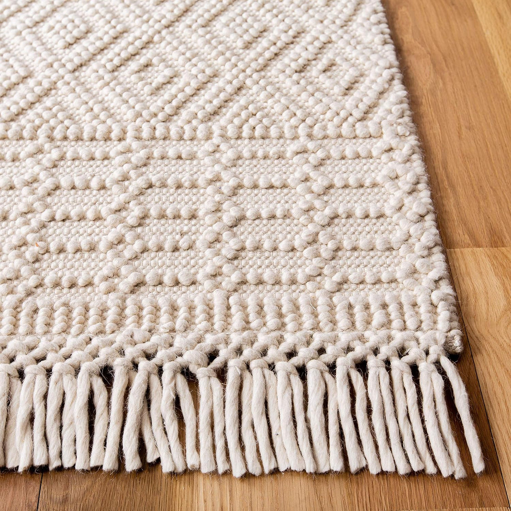 Natura Area Rug - 9' x 12', Ivory, Handmade Moroccan Boho Wool Fringe