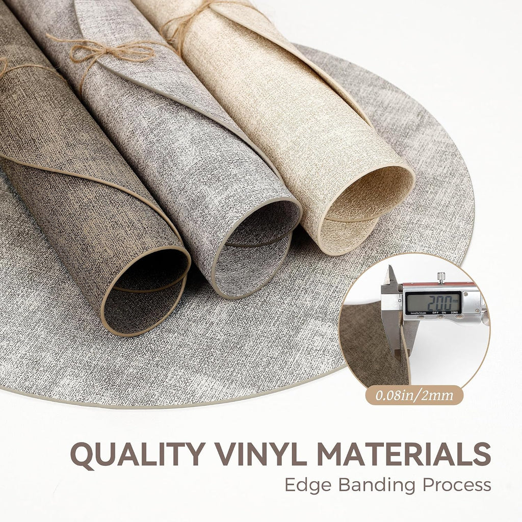 13" Round Placemats, Reversible Faux Leather Wipeable Table Mats - Set of 6