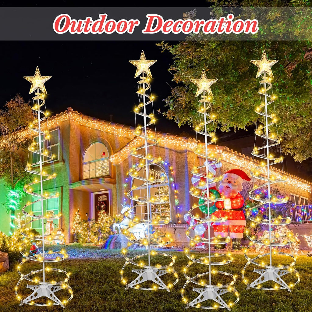 4 Pack 6 ft LED Christmas Spiral Tree Light Outdoor, Star Topper