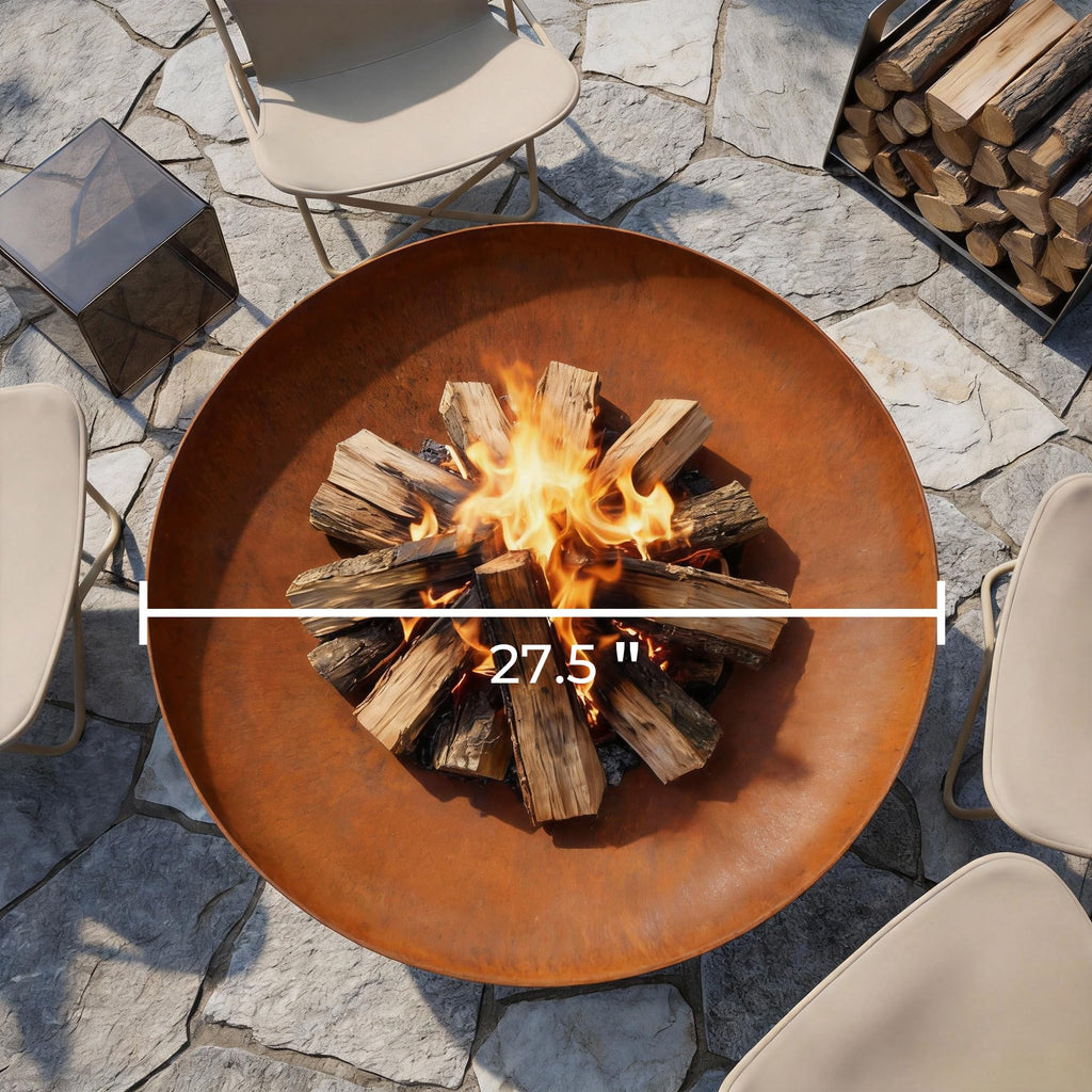Fire Pit for Outside Wood Burning, 27.5 Inch Round Firepit Bowl Outdoor and Patio, Heavy-Duty Steel Bonfire Pit