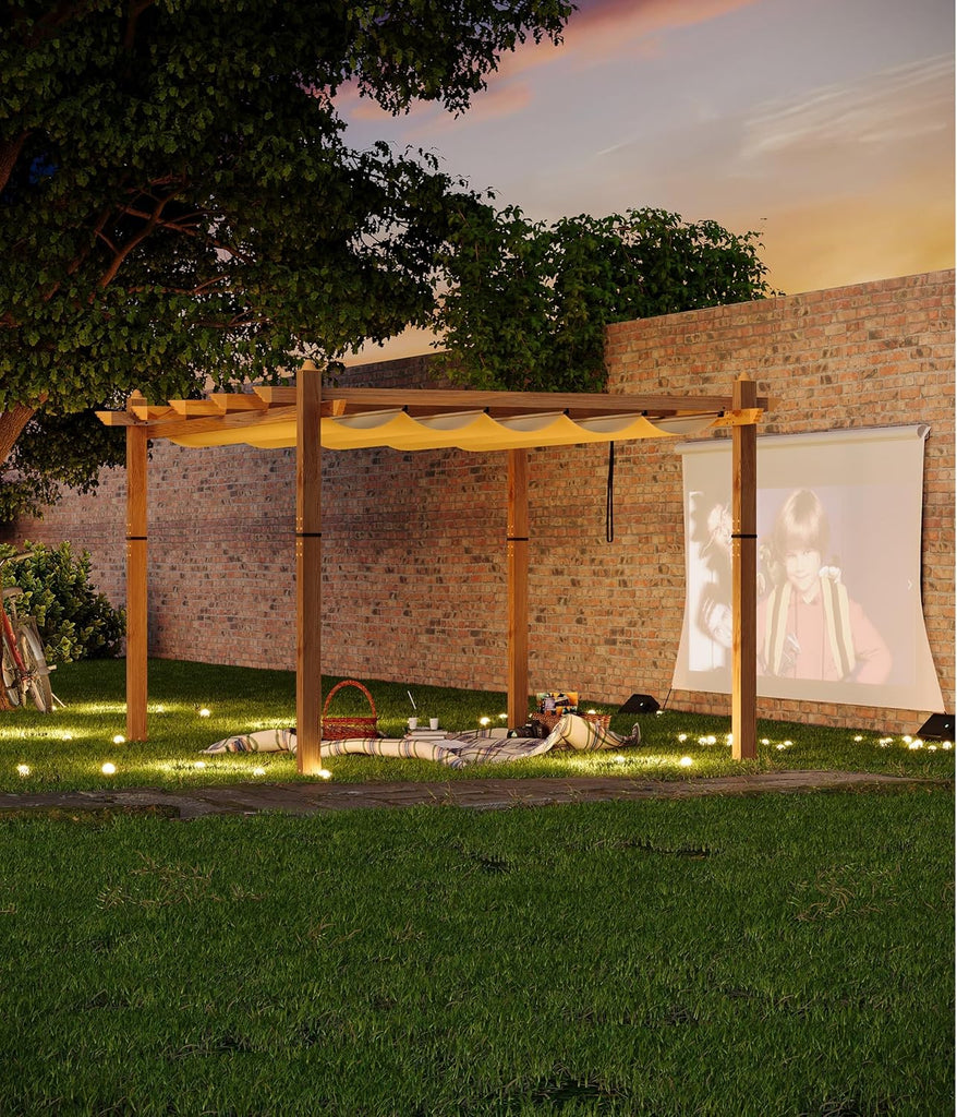10x13 ft Outdoor Metal Pergola, Aluminum Pergola Gazebo with Adjustable Canopy & Reinforced Frame