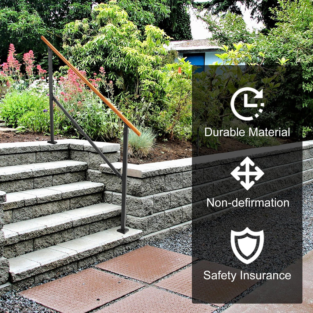 Metal Handrail Wood Grain for Elderly, 5 Step Hand Rails for Outdoor Steps