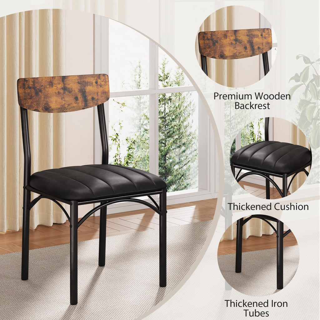 Dining Table Set for 4, Kitchen Table and Chairs for 4, Round Dining Room Table with Upholstered Chairs, 5 Piece Space